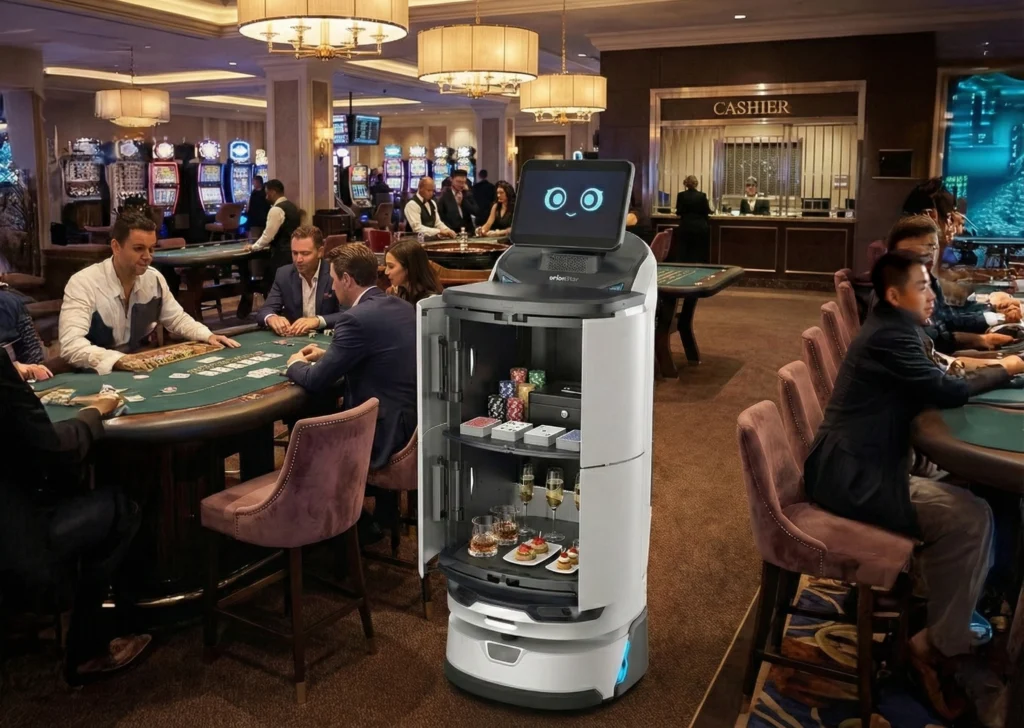 LuckiBot Autodoor sirviendo en un casino