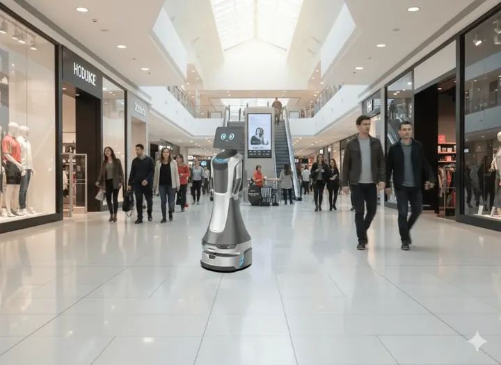 ChillBot NOVA guiando a visitantes en un centro comercial