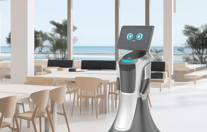 ChillBot NOVA recibiendo a clientes a la entrada de un restaurante
