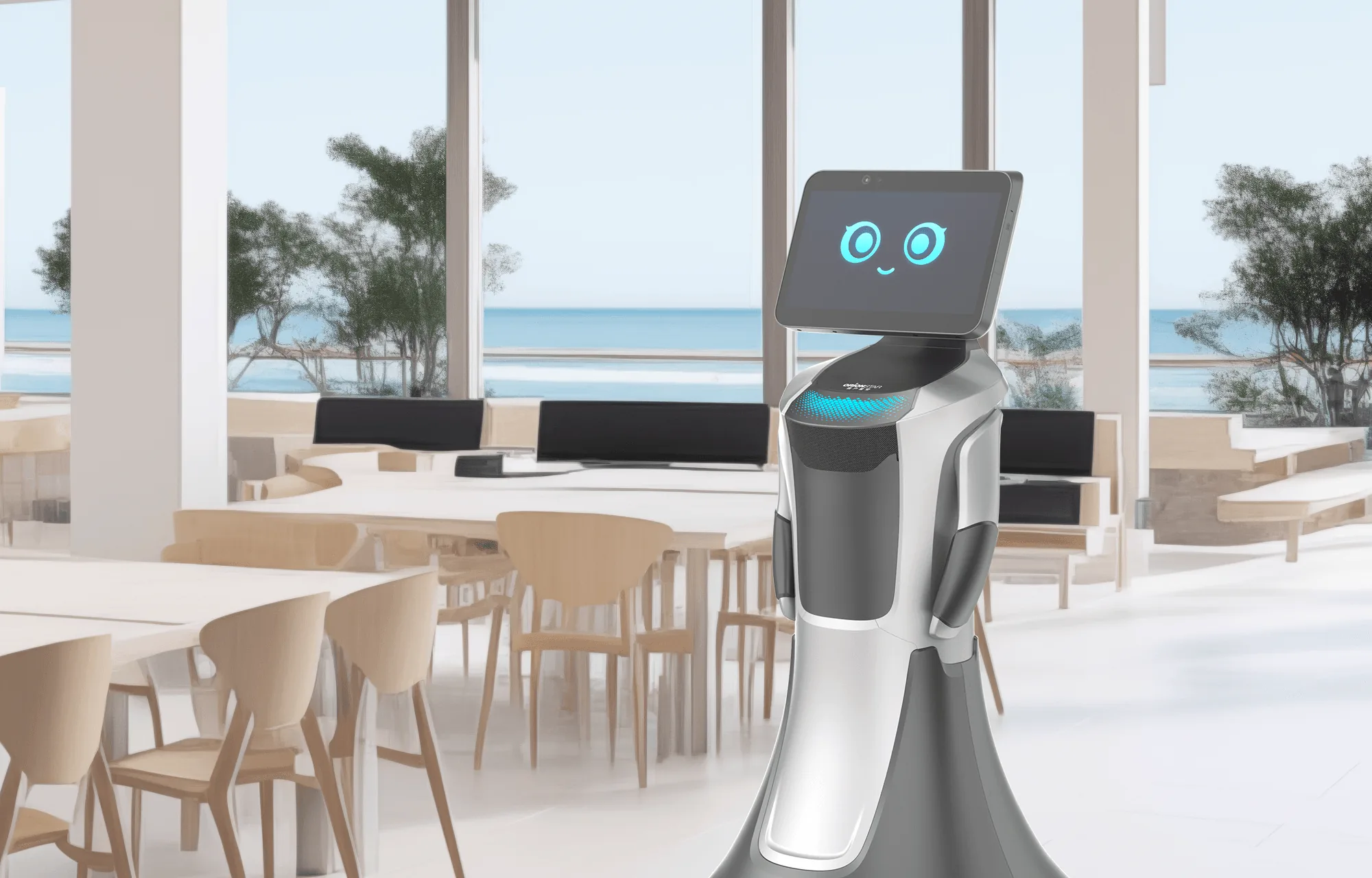 ChillBot NOVA recibiendo a clientes a la entrada de un restaurante