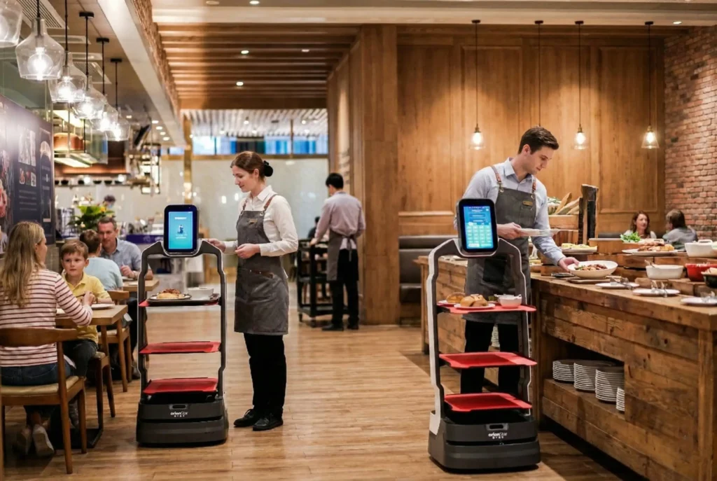 Robot de servicio camarero Luckibot restaurante Madrid españa Amerevo