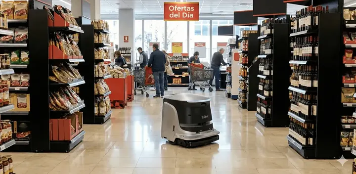 Amerevo ONE fregando el pasillo de un supermercado